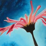 pink daisy, daisies, blue and pink paintings