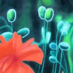 red and green garden, green garden macro flower, green and red paintings,