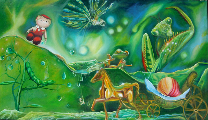 the candy shop, golden horse, fantasy paintings, nursery paintings,