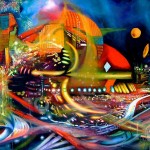 Mecha, city paintings, colourful city, surreal city, conceptual city,