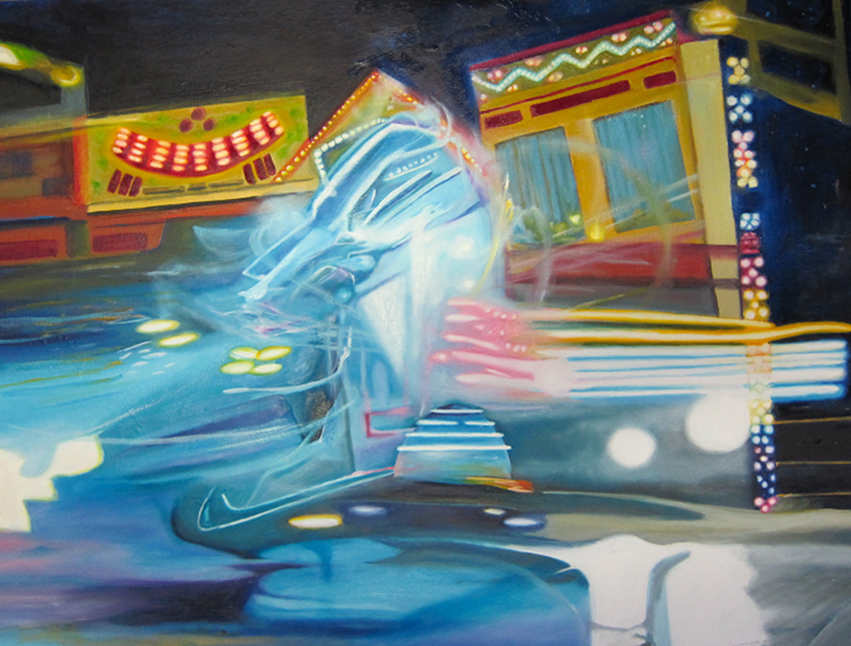 mecha, blurred paintings, fun park lights,