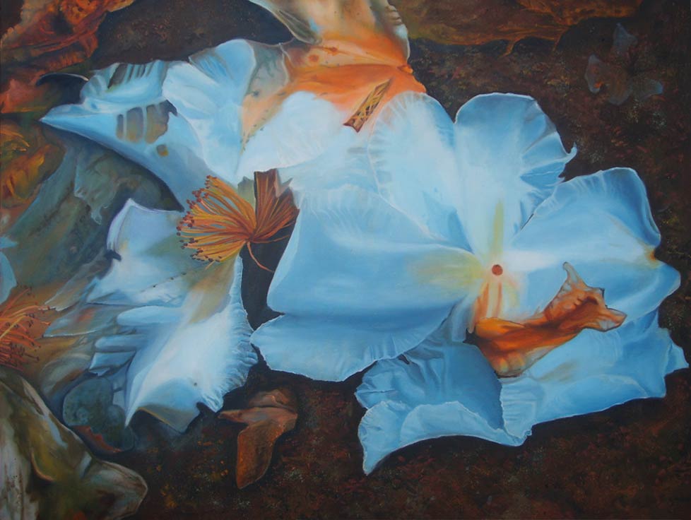 Transience, mortality, blue flower, blue flower paintings, transparent petals,